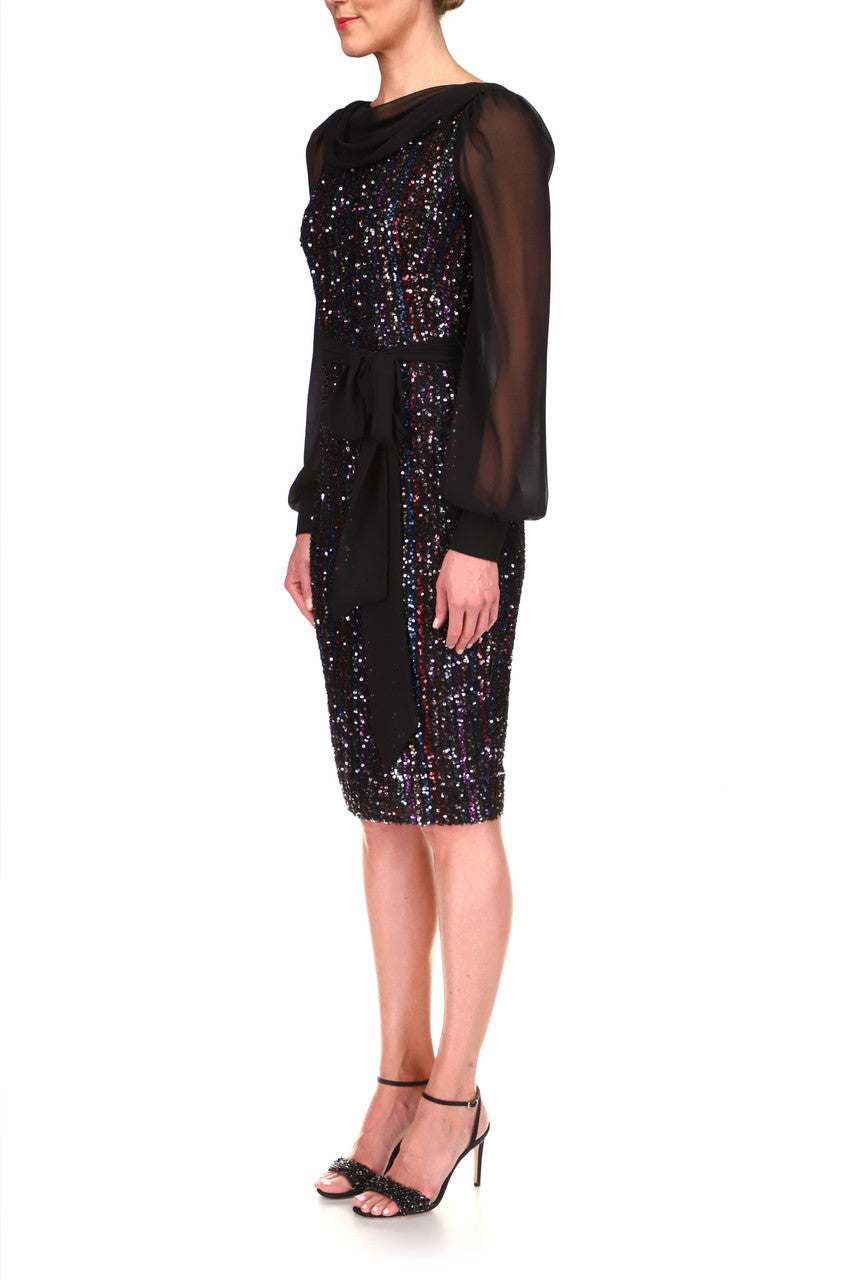 Black | Stripe and Sequin Cocktail Dress