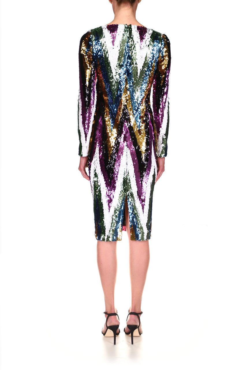 Black Multi | Stretch Sequin Chevron Party Dress