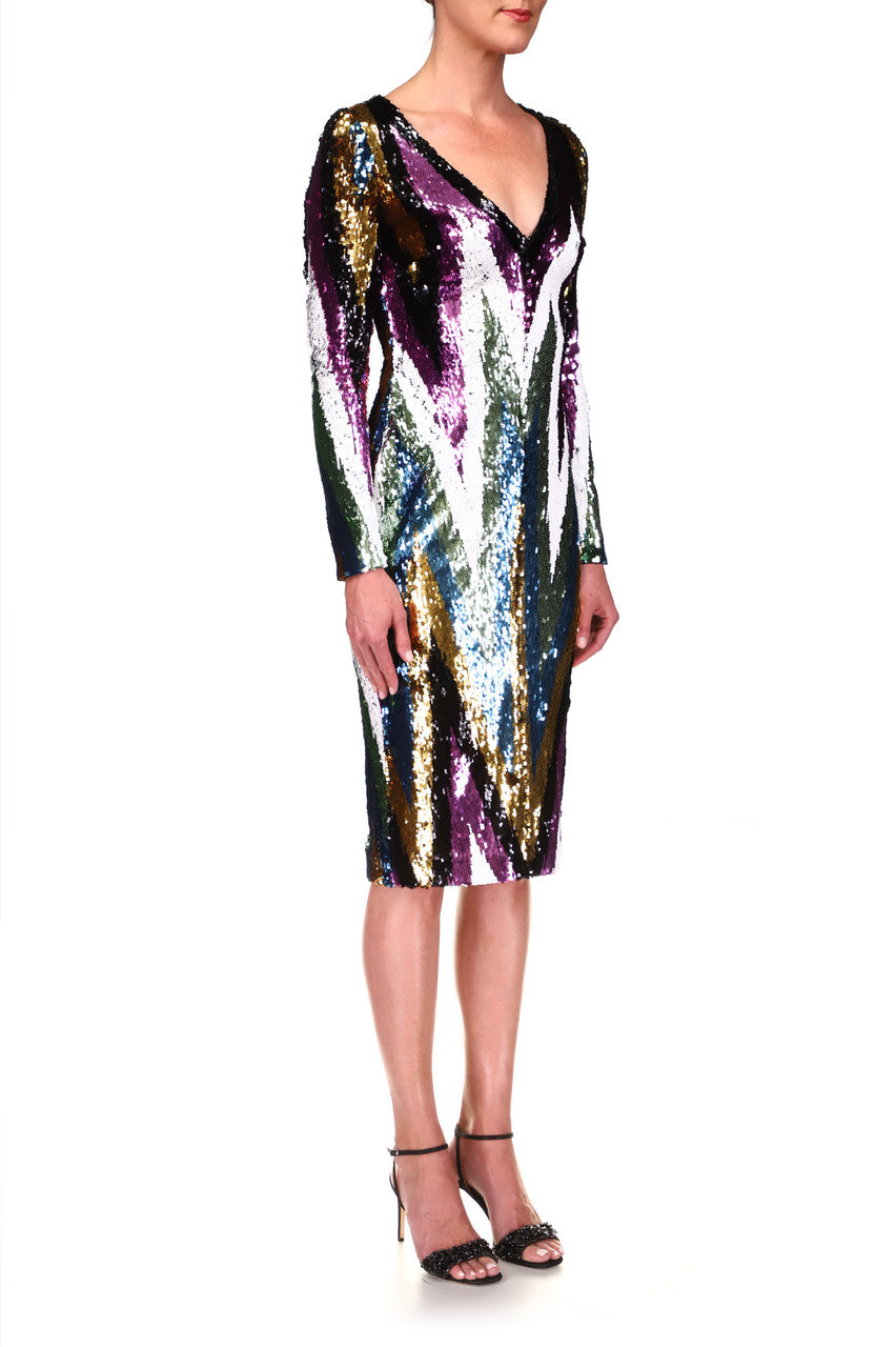 Black Multi | Stretch Sequin Chevron Party Dress