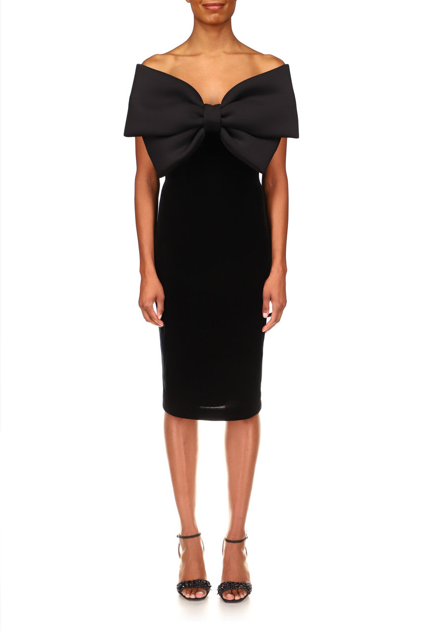 Black | Scuba Bow-Front Velvet Cocktail Dress