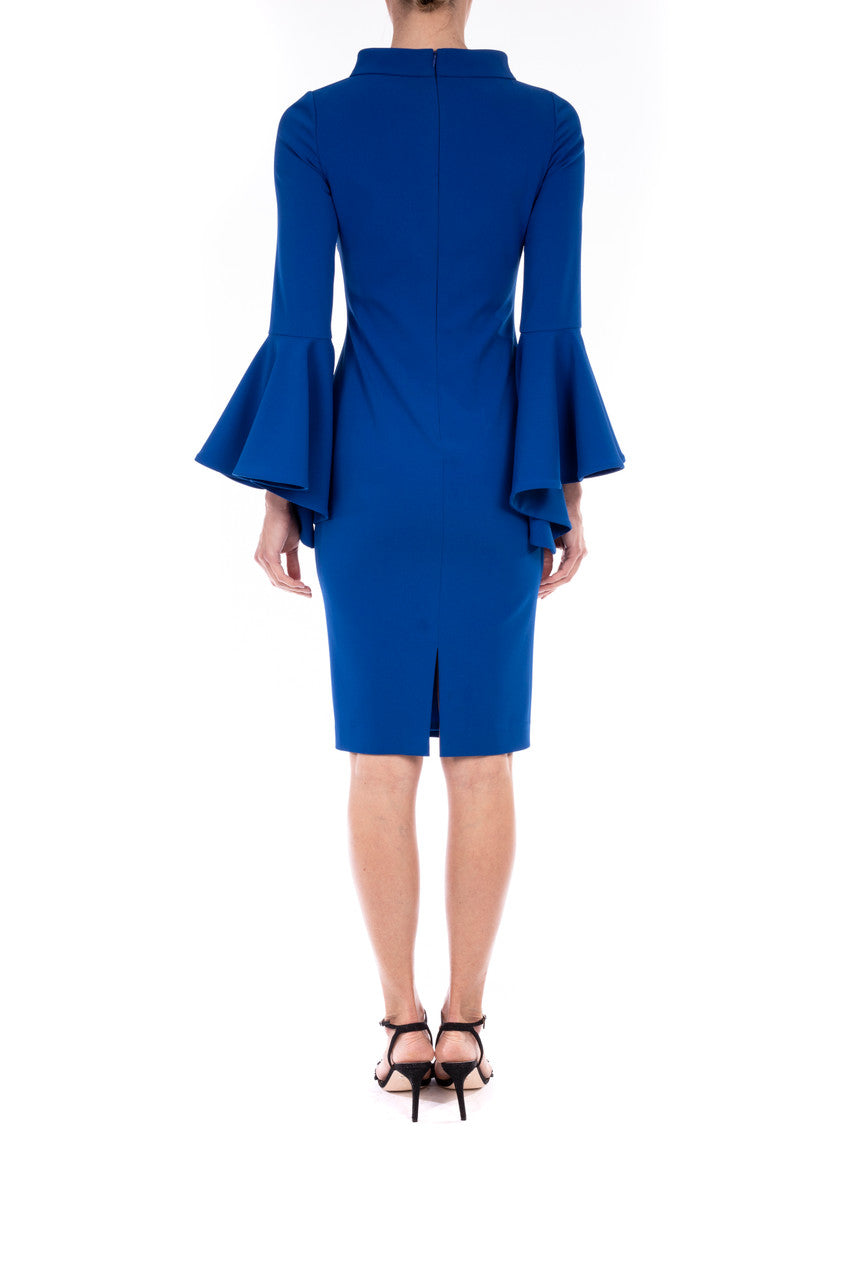 Mediterranean Blue | High Neck Dress With Drama Sleeves