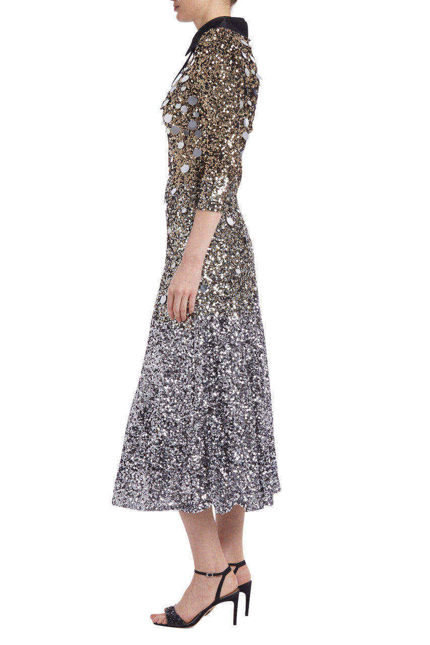 Silver Gold | Gold and Silver Sequin Collared Dress
