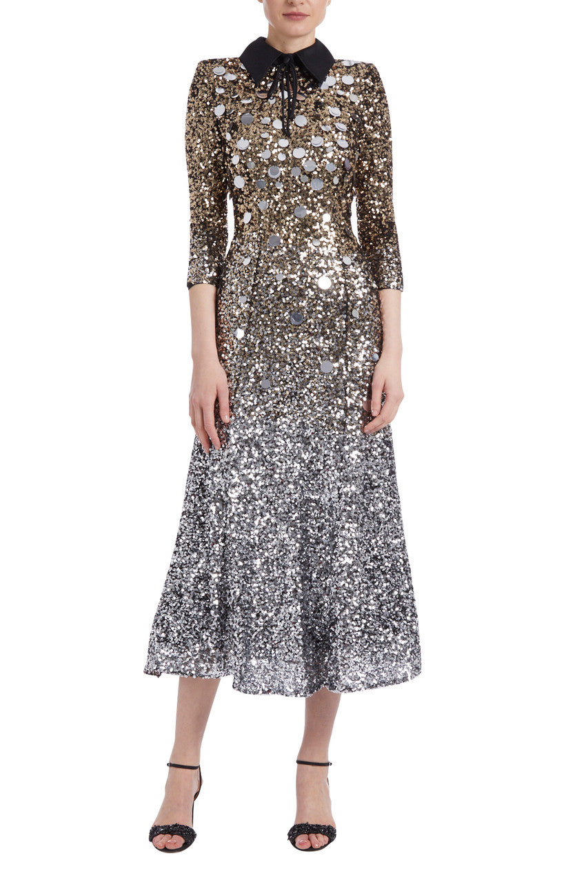 Silver Gold | Gold and Silver Sequin Collared Dress