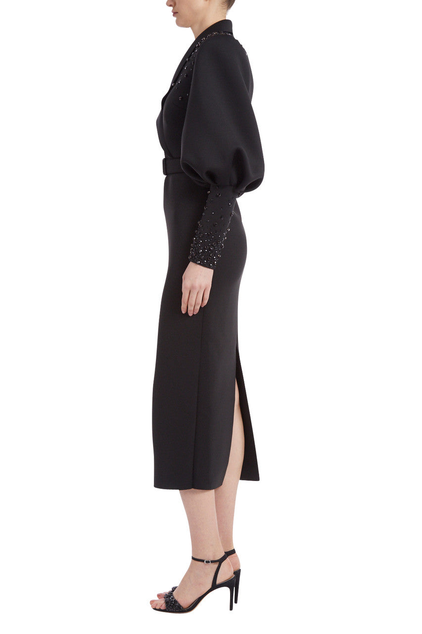 Black | Puff Sleeve Belted Cocktail Dress
