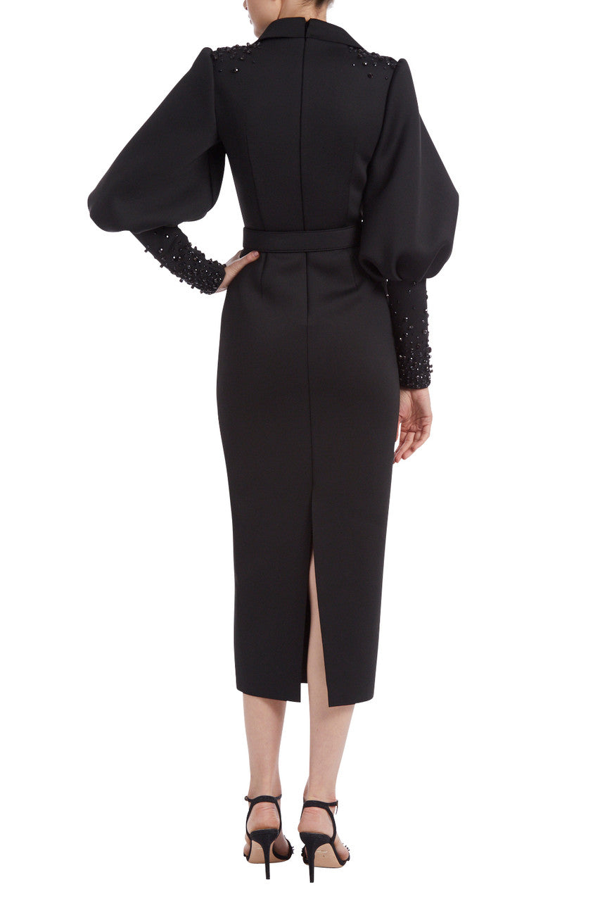 Black | Puff Sleeve Belted Cocktail Dress