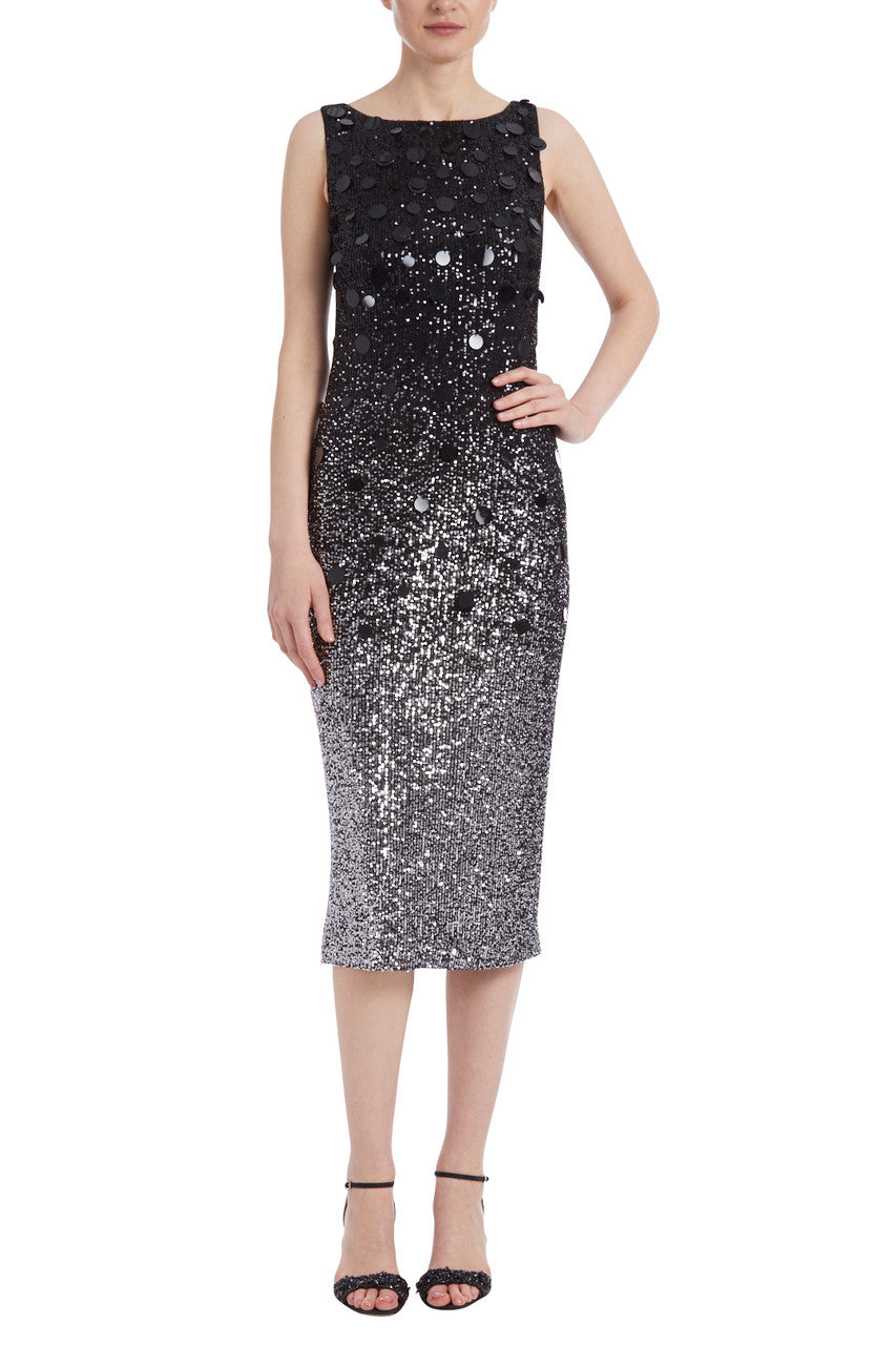 Black Silver | Metallic Ombré Sequin Cocktail Dress