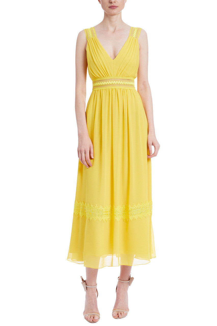 Yellow | Tea Dress with Lace Trimmings