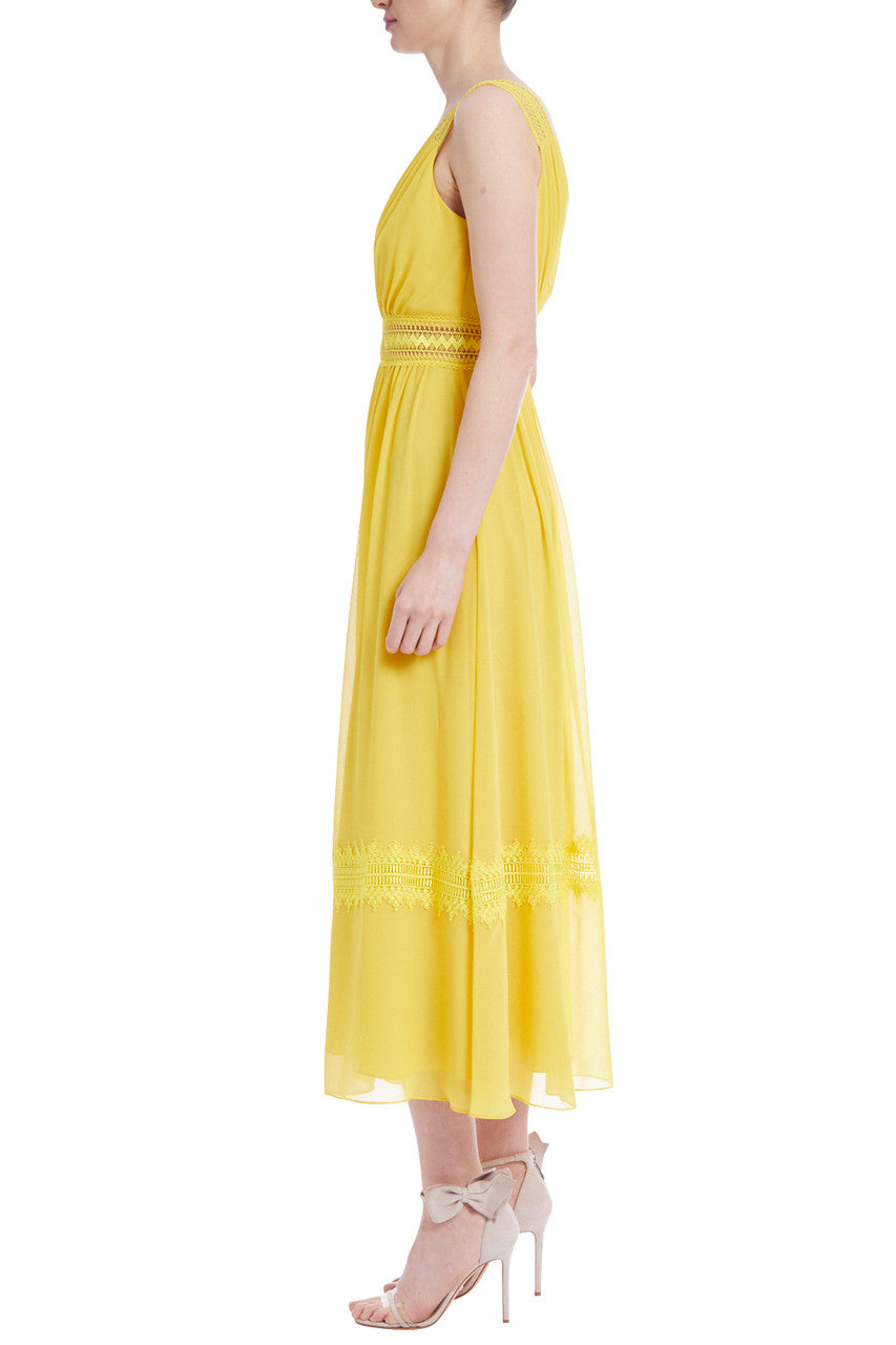 Yellow | Tea Dress with Lace Trimmings
