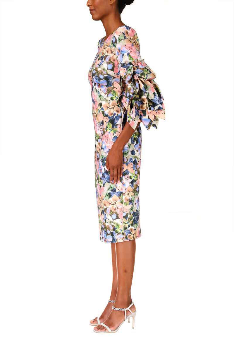 Violet Multi | Floral Leaf-Sleeve Cocktail Dress