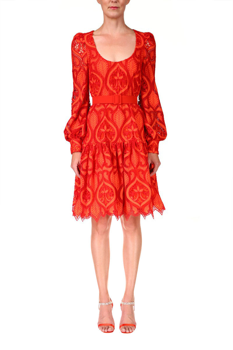 Red Orange | Red and Orange Knee-Length Cocktail Dress