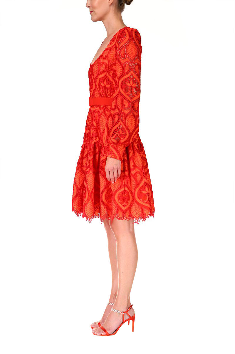 Red Orange | Red and Orange Knee-Length Cocktail Dress