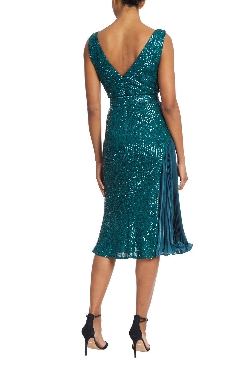 Teal | Va-va-voom Sequin Pleated Cocktail Dress
