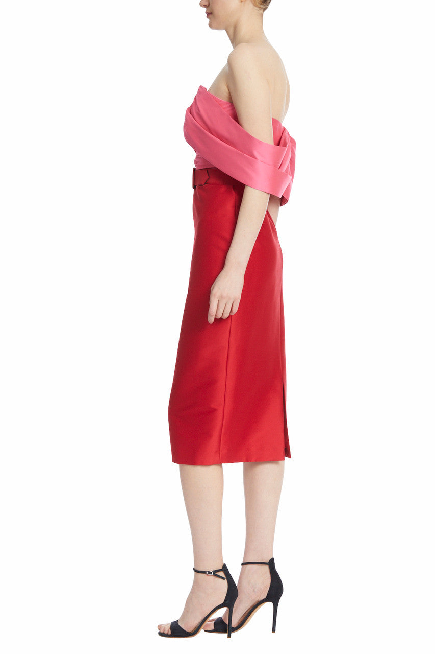 Red Fuchsia | Off-The-Shoulder, Two-Tone Dress
