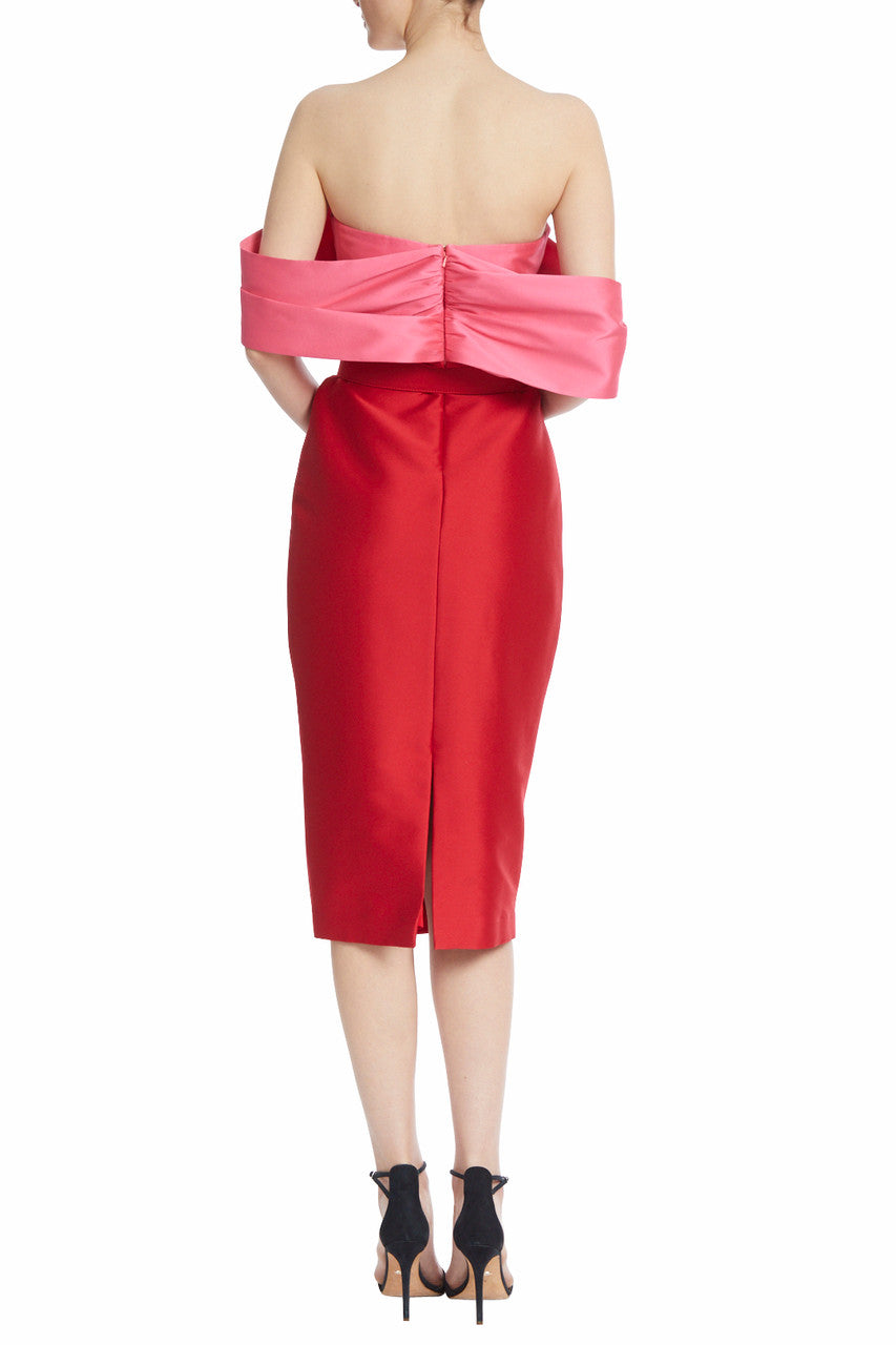Red Fuchsia | Off-The-Shoulder, Two-Tone Dress