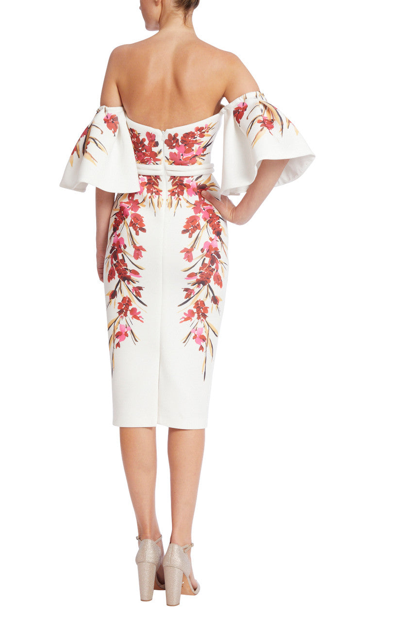 White Multi | Off-Shoulder Placed Floral Cocktail Dress