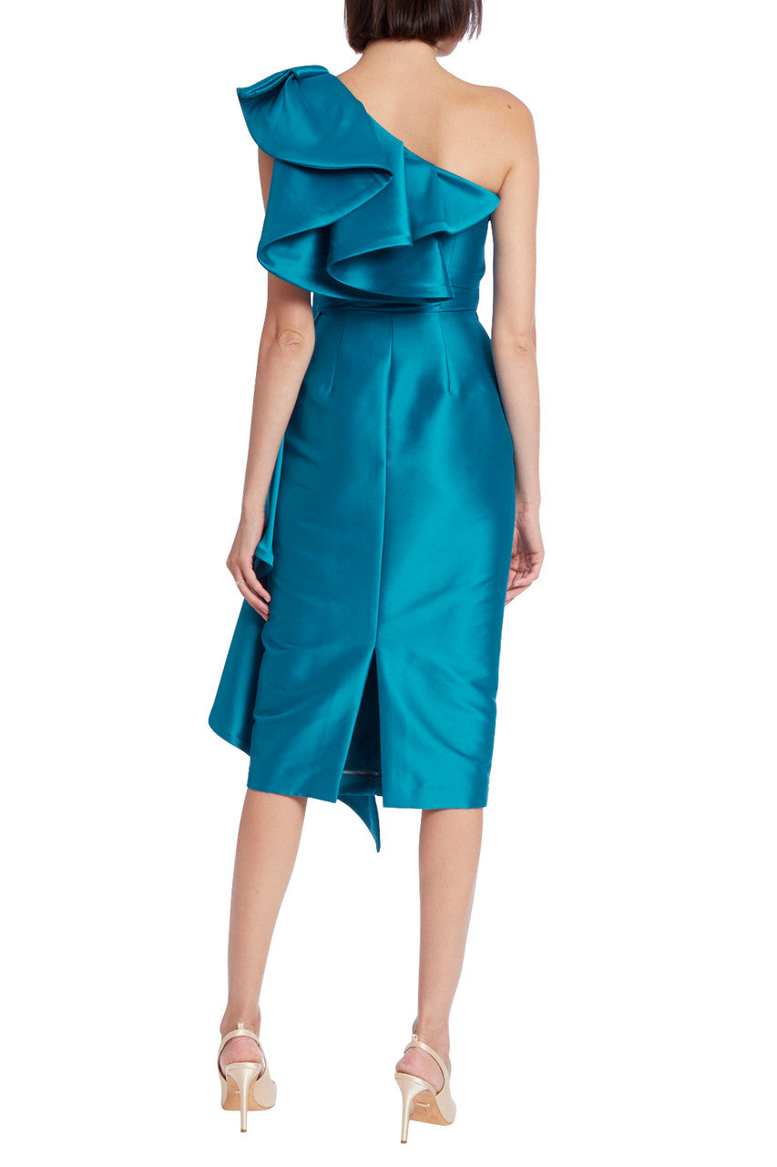 Teal | Dramatic Ruffled One-Shoulder Cocktail Dress