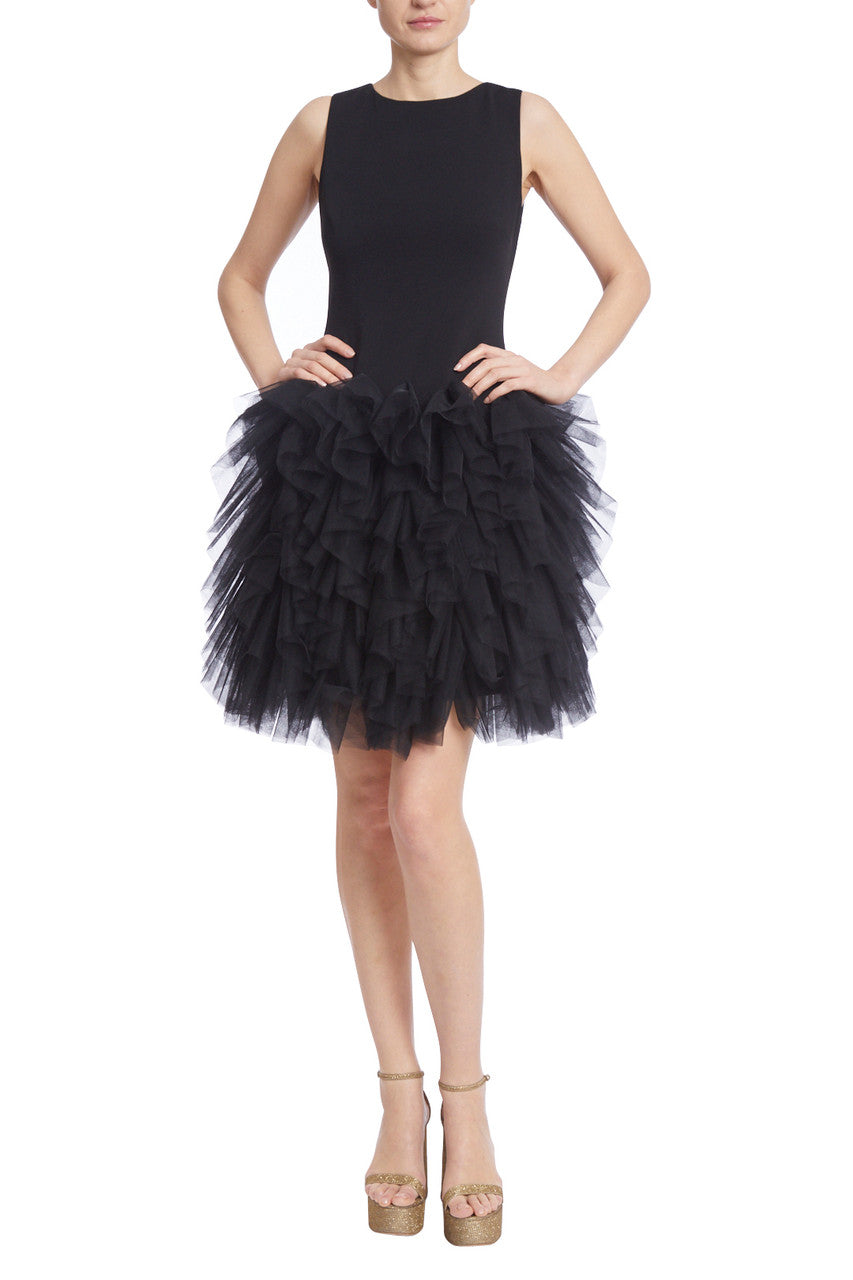 Black | Dress with Tulle Ruffle Skirt