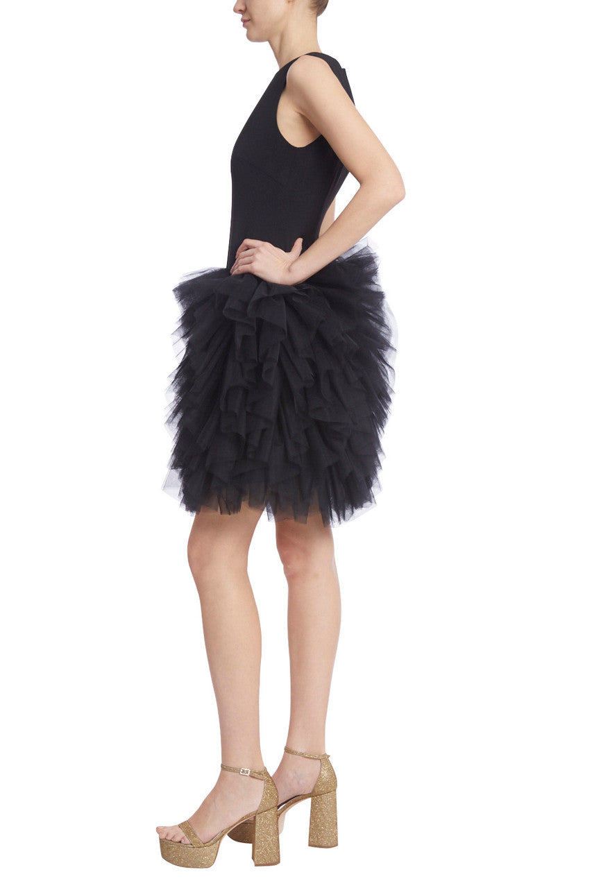 Black | Dress with Tulle Ruffle Skirt