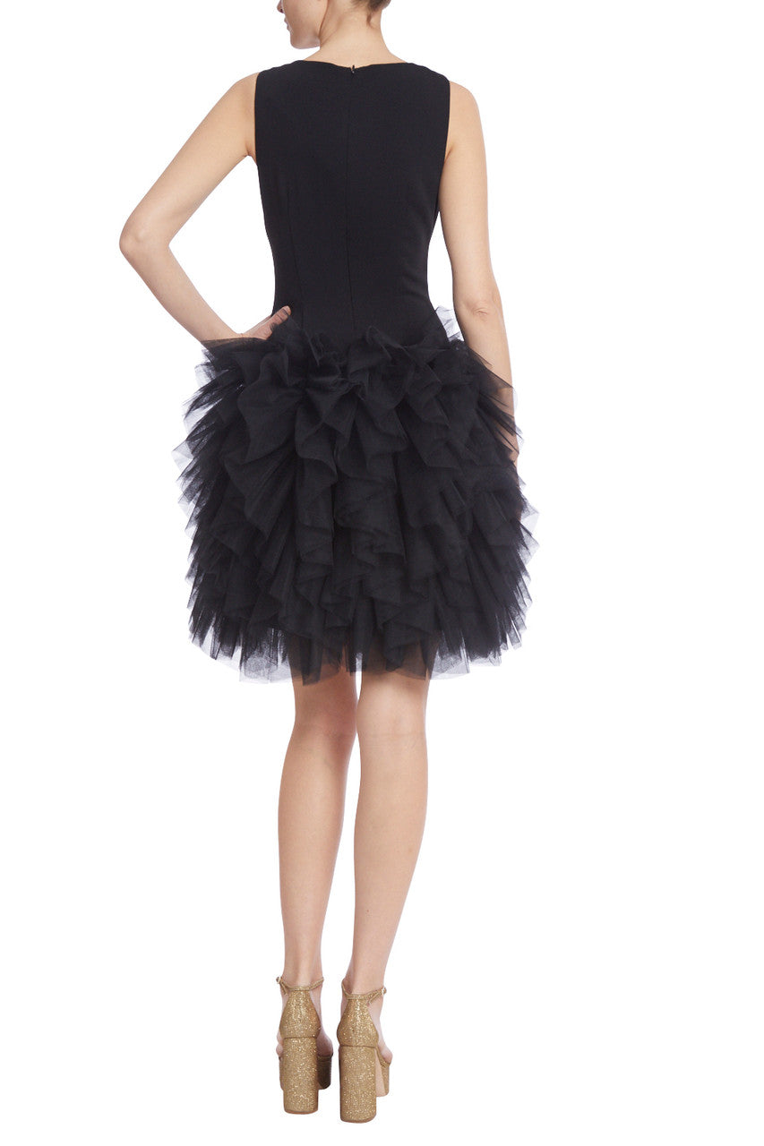 Black | Dress with Tulle Ruffle Skirt
