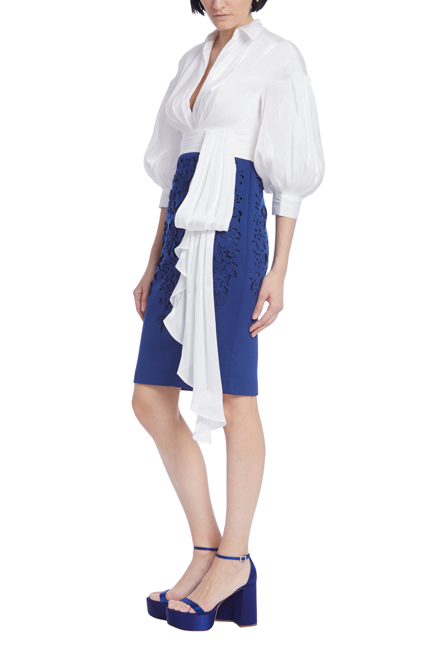 Navy Ivory | Short Shirt-Dress with Draped Blouse