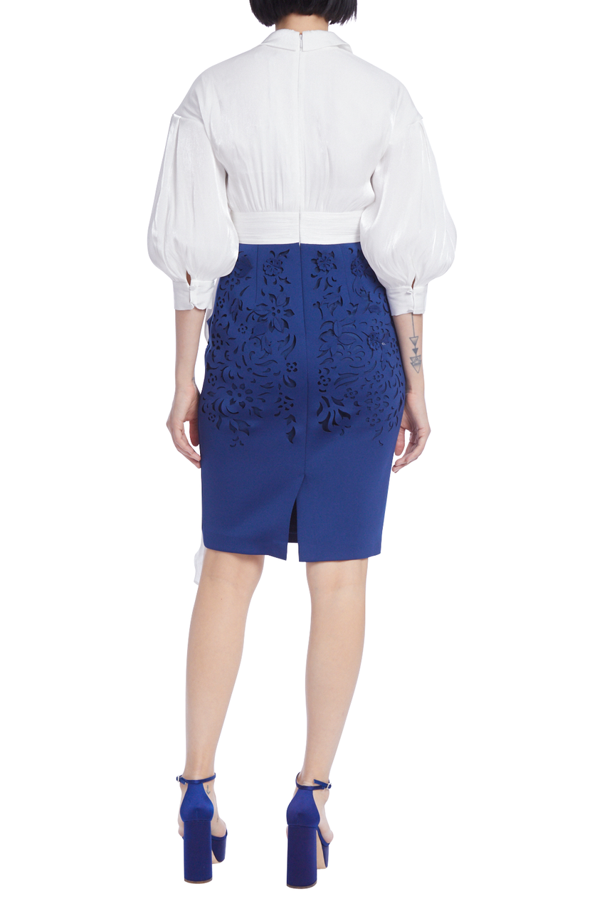 Navy Ivory | Short Shirt-Dress with Draped Blouse