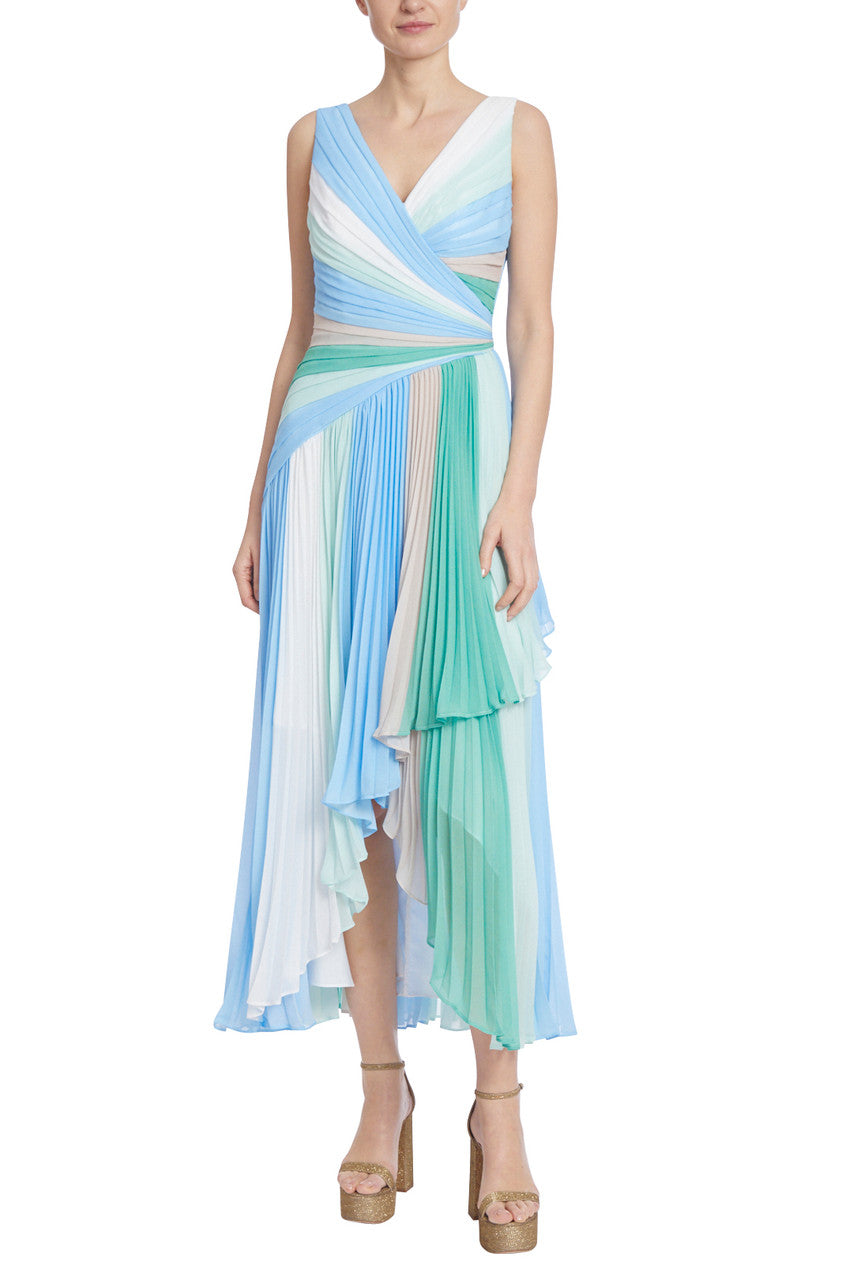 Mint Multi | Rainbow Pastel Pleated High-Low Dress