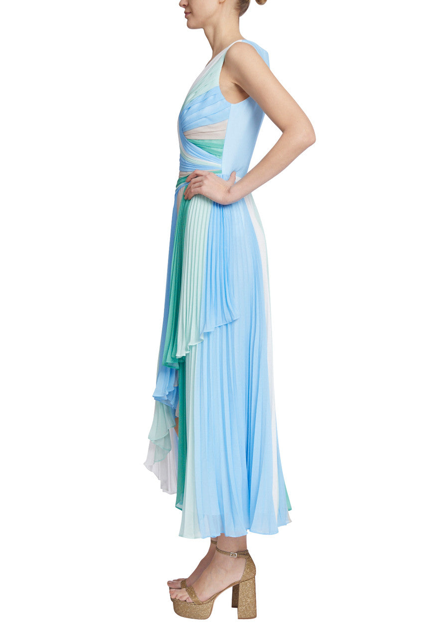 Mint Multi | Rainbow Pastel Pleated High-Low Dress