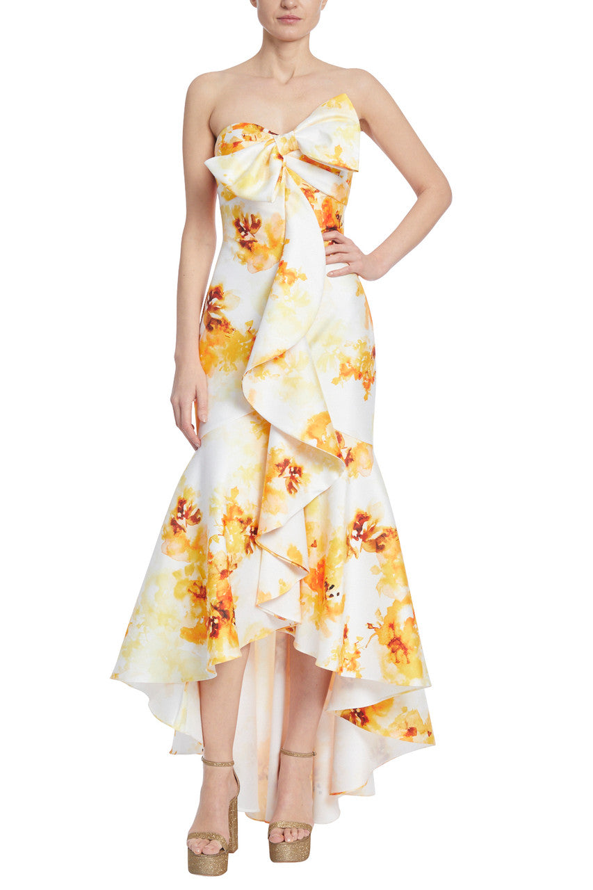 Yellow Multi | Strapless Floral High-Low Mermaid Dress