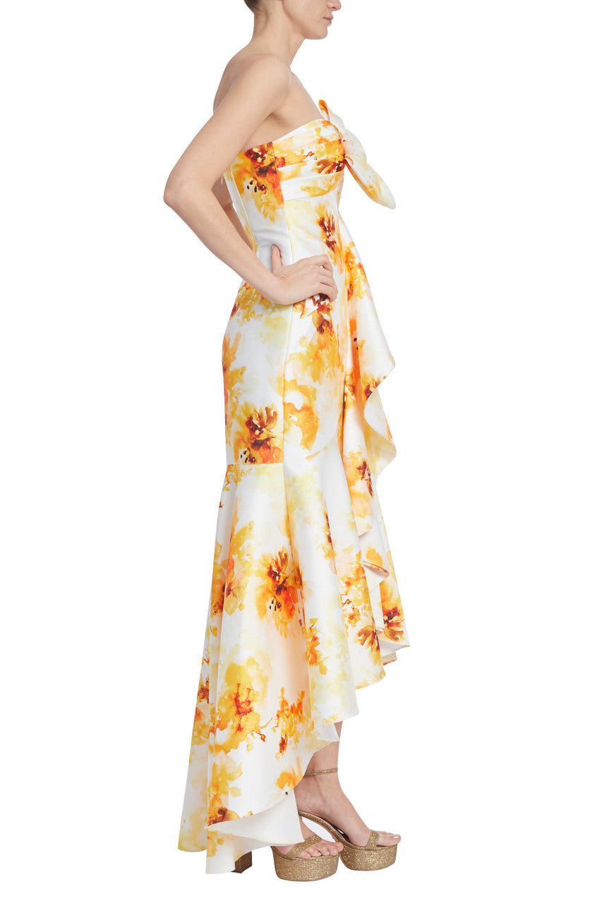 Yellow Multi | Strapless Floral High-Low Mermaid Dress