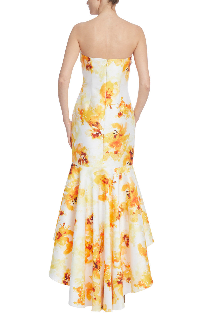 Yellow Multi | Strapless Floral High-Low Mermaid Dress