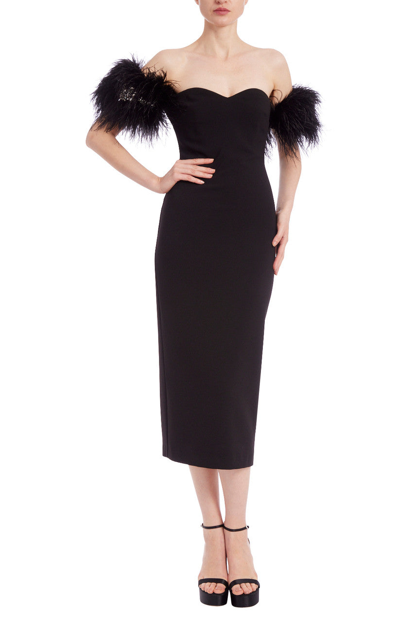 Black | Fierce Off-Shoulder Feather Sleeve Dress