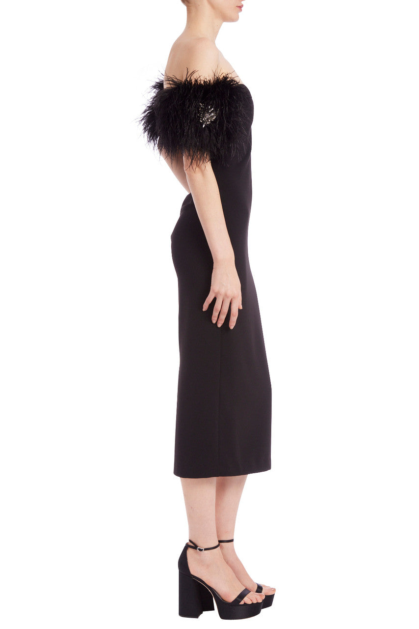 Black | Fierce Off-Shoulder Feather Sleeve Dress