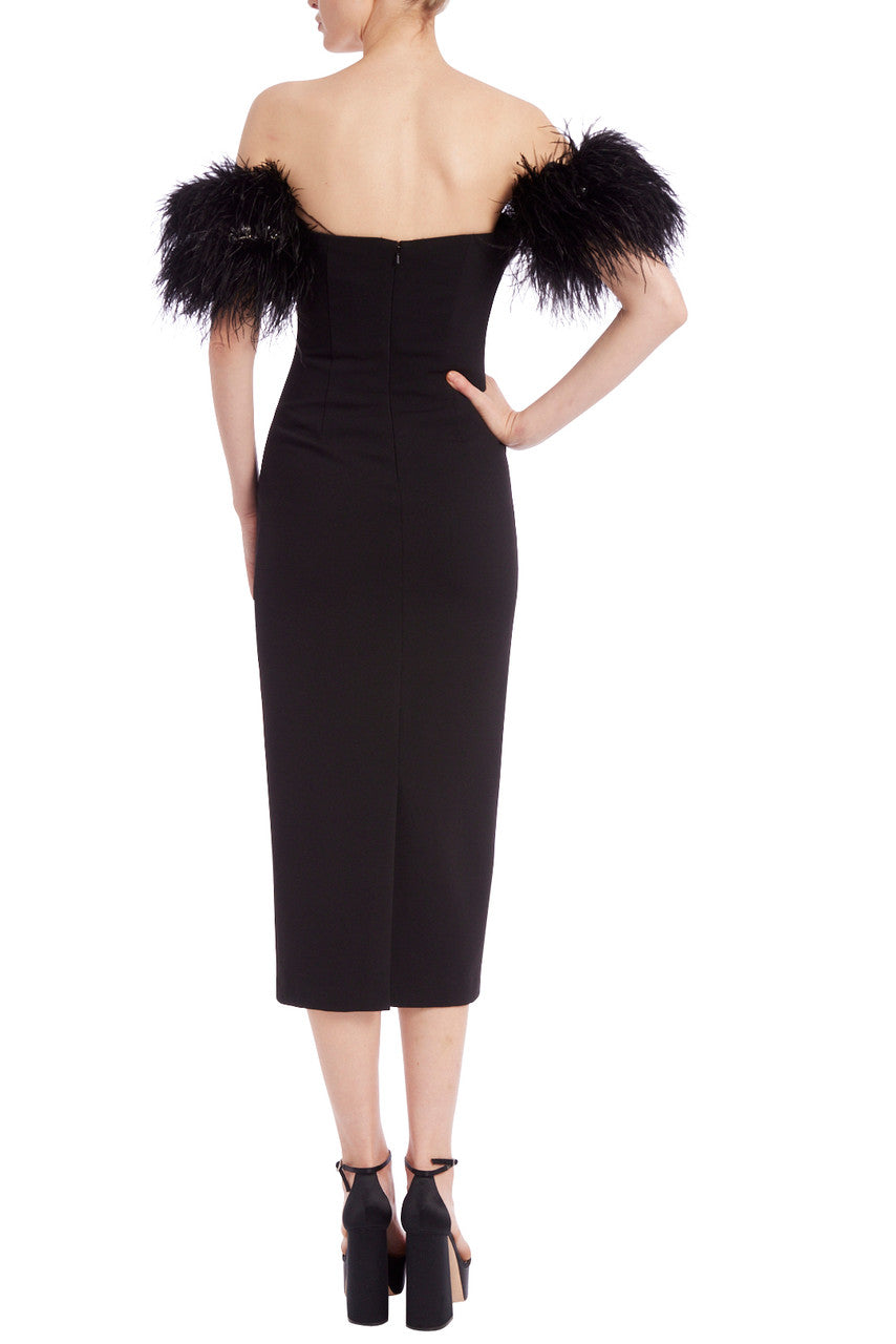 Black | Fierce Off-Shoulder Feather Sleeve Dress