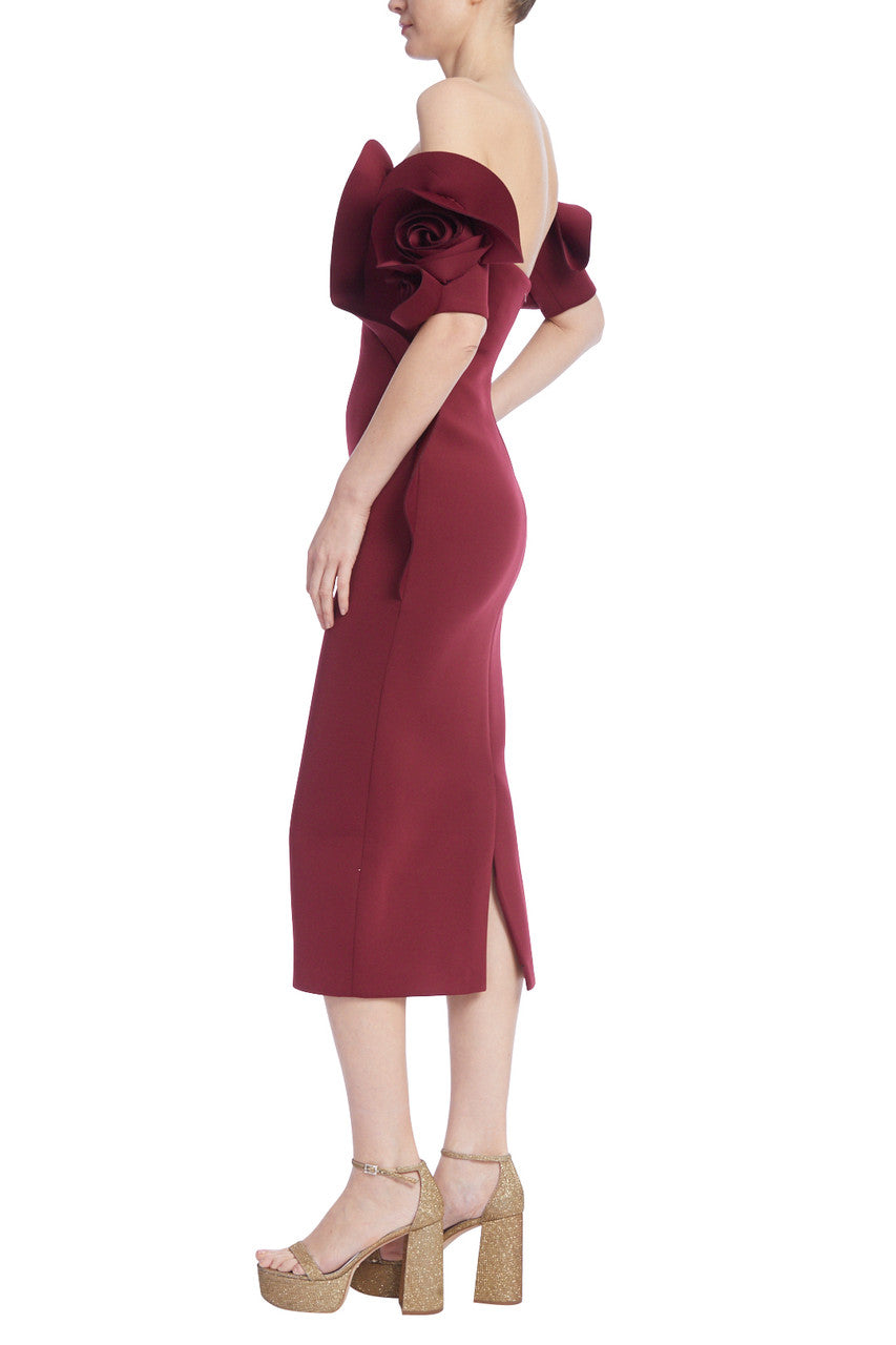 Wine | Strapless Rose Swirl Cocktail Dress