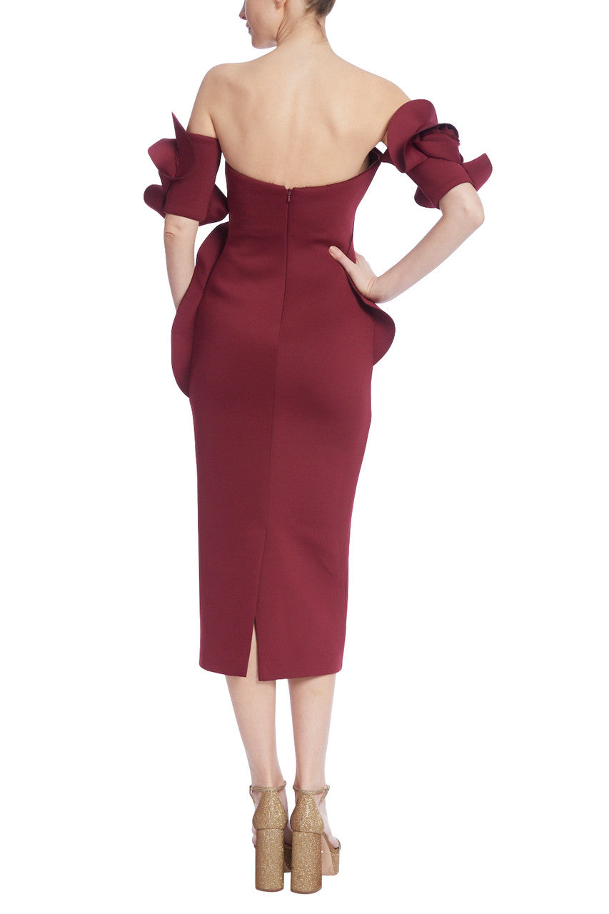 Wine | Strapless Rose Swirl Cocktail Dress