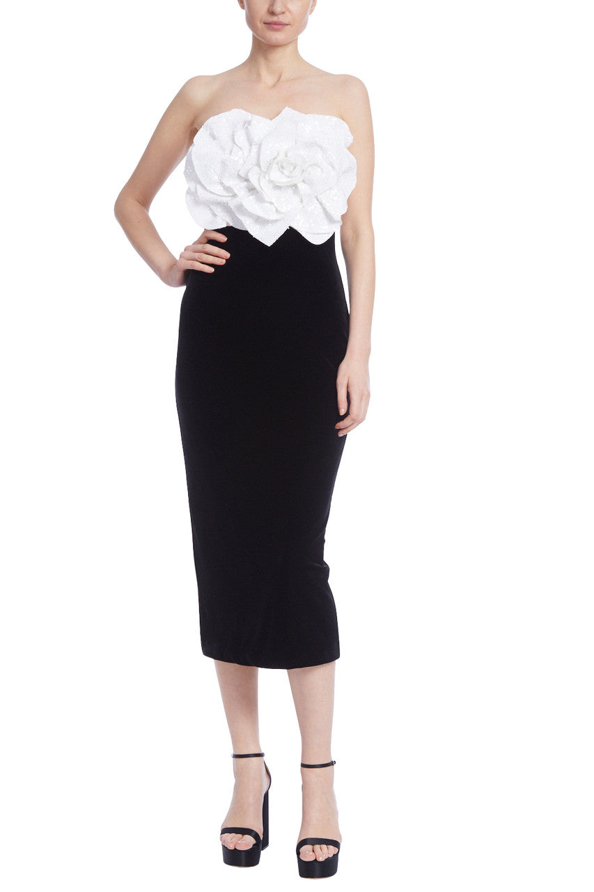 Black White | Two-Tone Rosette Bodice Cocktail Dress