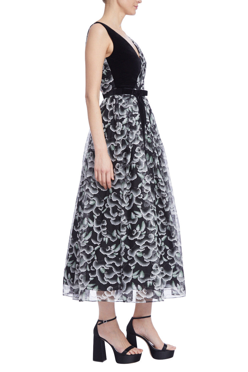 Black White | Asymmetrical Bodice Cloud Midi Dress