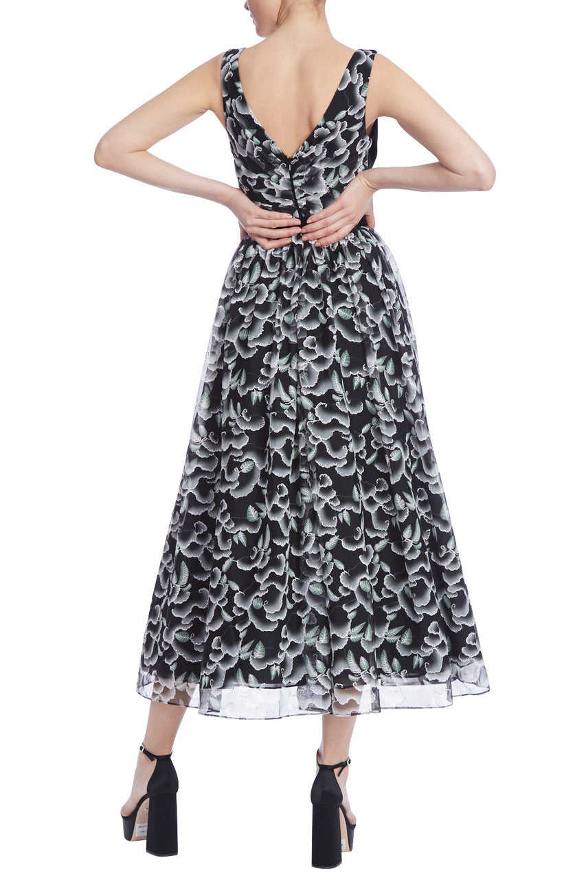 Black White | Asymmetrical Bodice Cloud Midi Dress