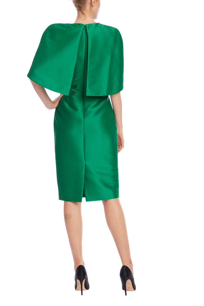 Emerald | Cape Shoulder Cocktail Sheath Dress Back