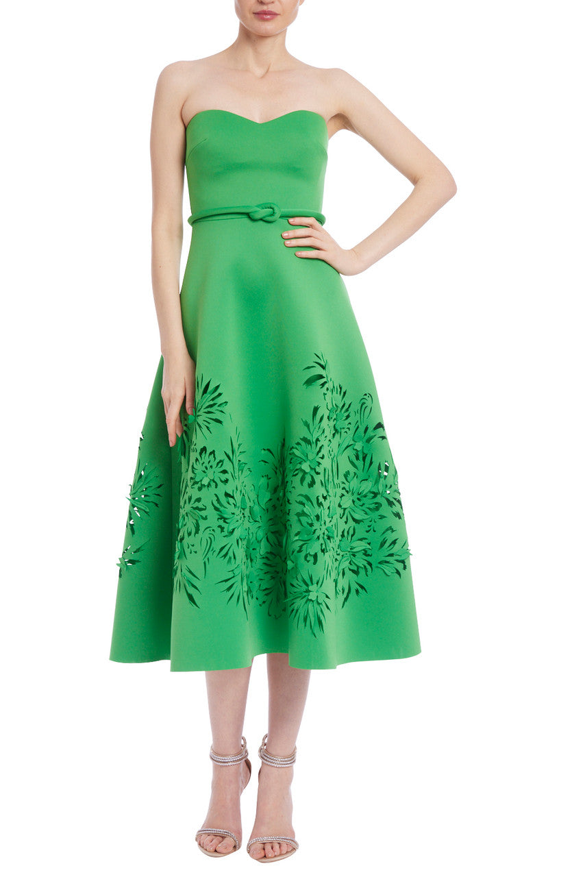 Green | Strapless Laser-Cut Floral Dress