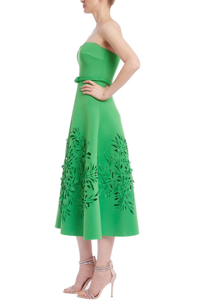 Green | Strapless Laser-Cut Floral Dress