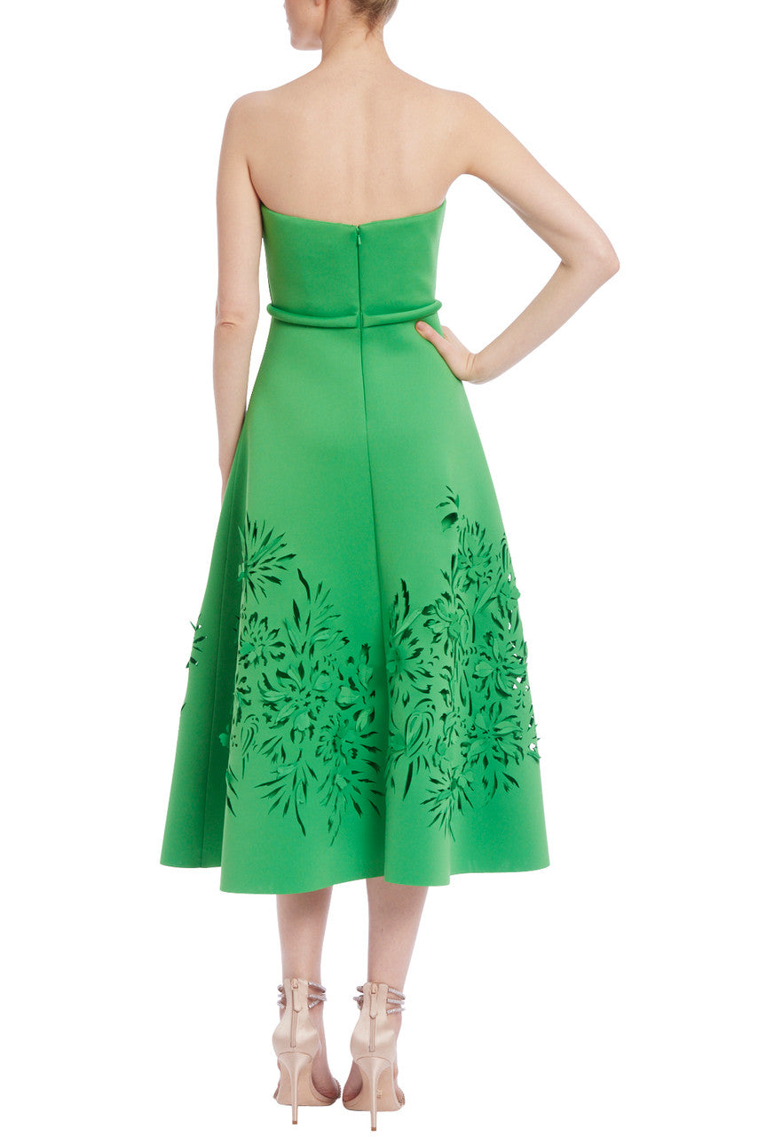 Green | Strapless Laser-Cut Floral Dress