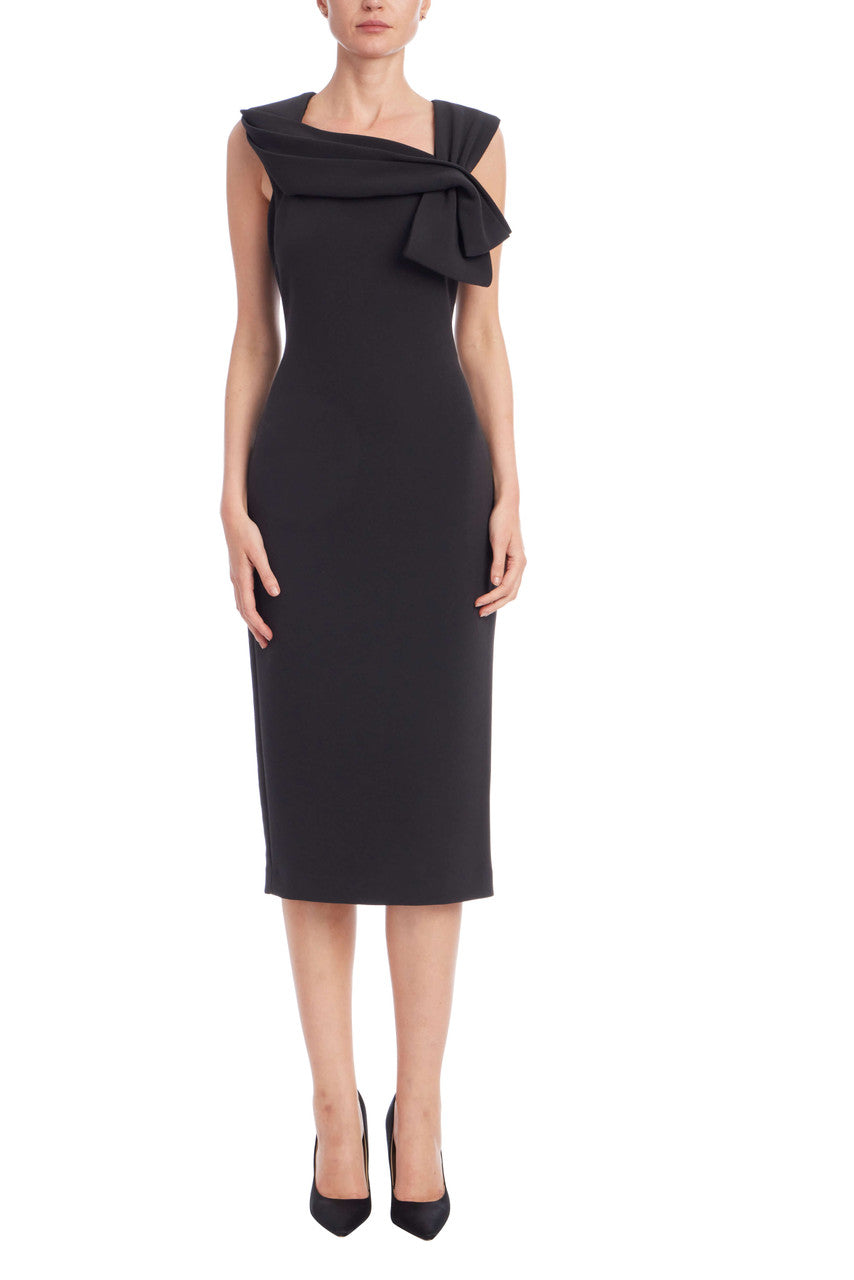 Black | Tie-Shoulder Bow Sleeveless Midi Dress Front