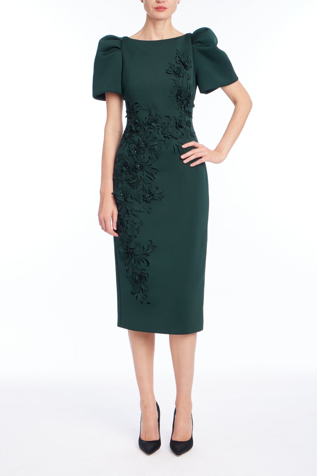Forest Green | Laser Cut Embroidered Cocktail Dress Front