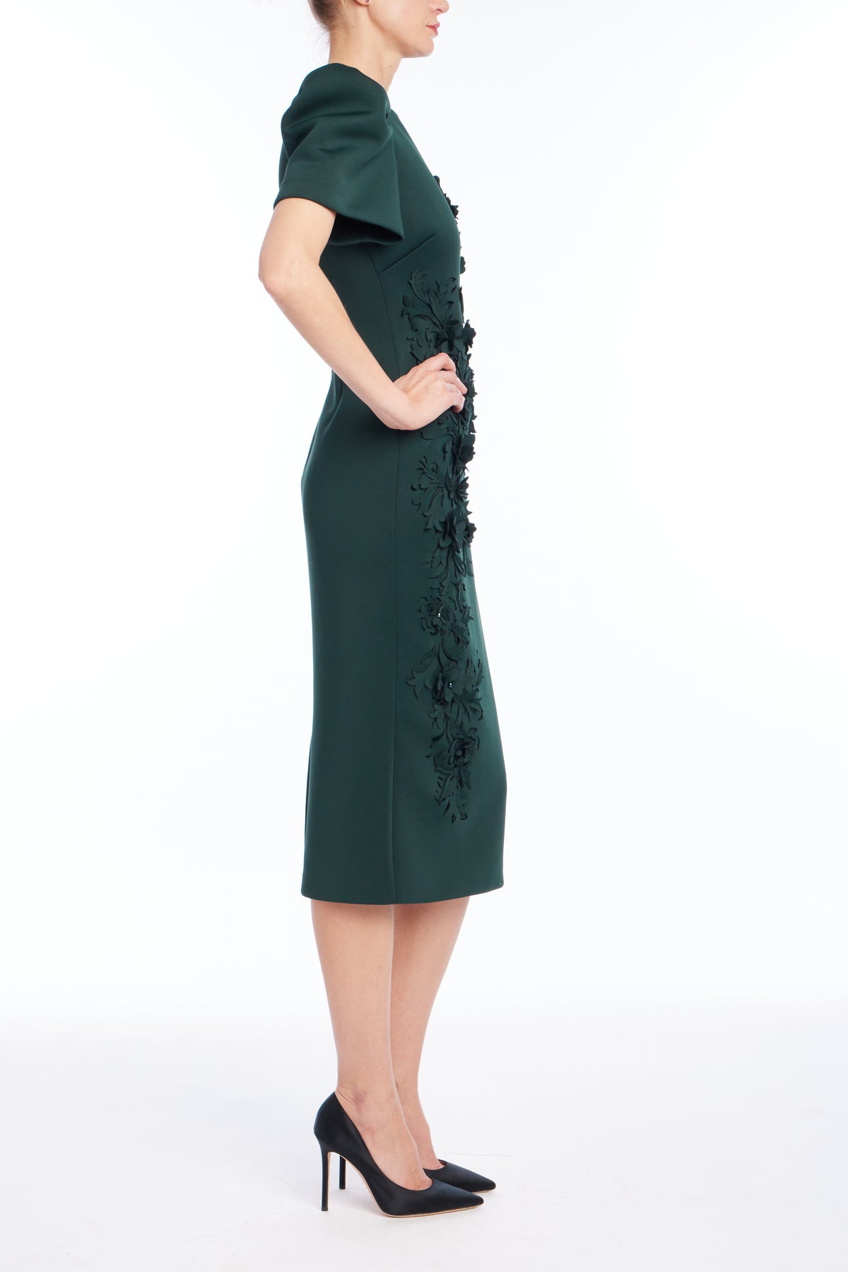 Forest Green | Laser Cut Embroidered Cocktail Dress Side