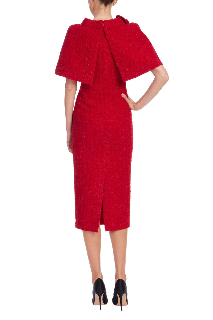 Tweed Rosette Capelet Sheath Dress by Badgley Mischka
