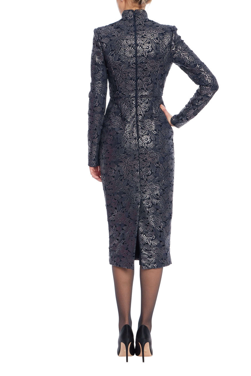 collared cocktail dress High Neck Cocktail Dress, Formal Dresses for Wedding Guest, Long Sleeve Office Dresses Women, Stand Collar Structured Dress Midi TAVROVSKA