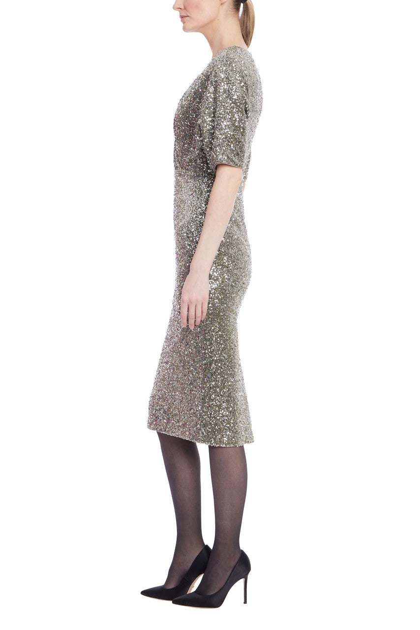 Gunmetal | Short Sleeve Sequin Cocktail Dress Side