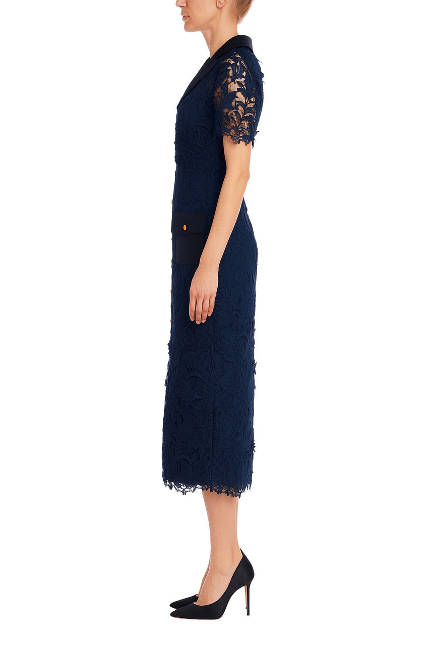 Embroidered Lace Shirt Dress with Sash by Badgley Mischka Embroidered Lace Shirt Dress with Sash by Badgley Mischka