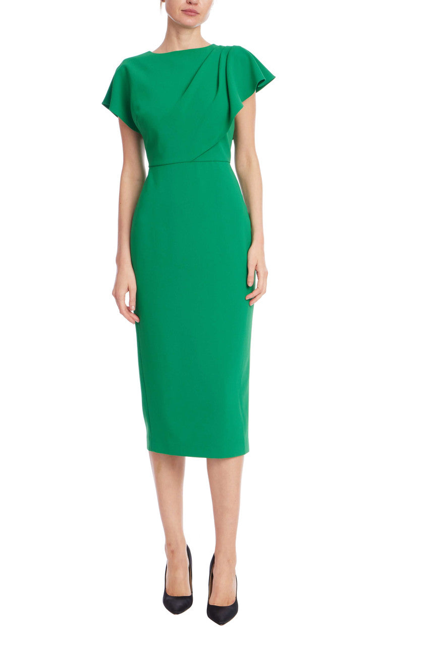 Green | Sculpted One-Side Drape Sheath Dress Front